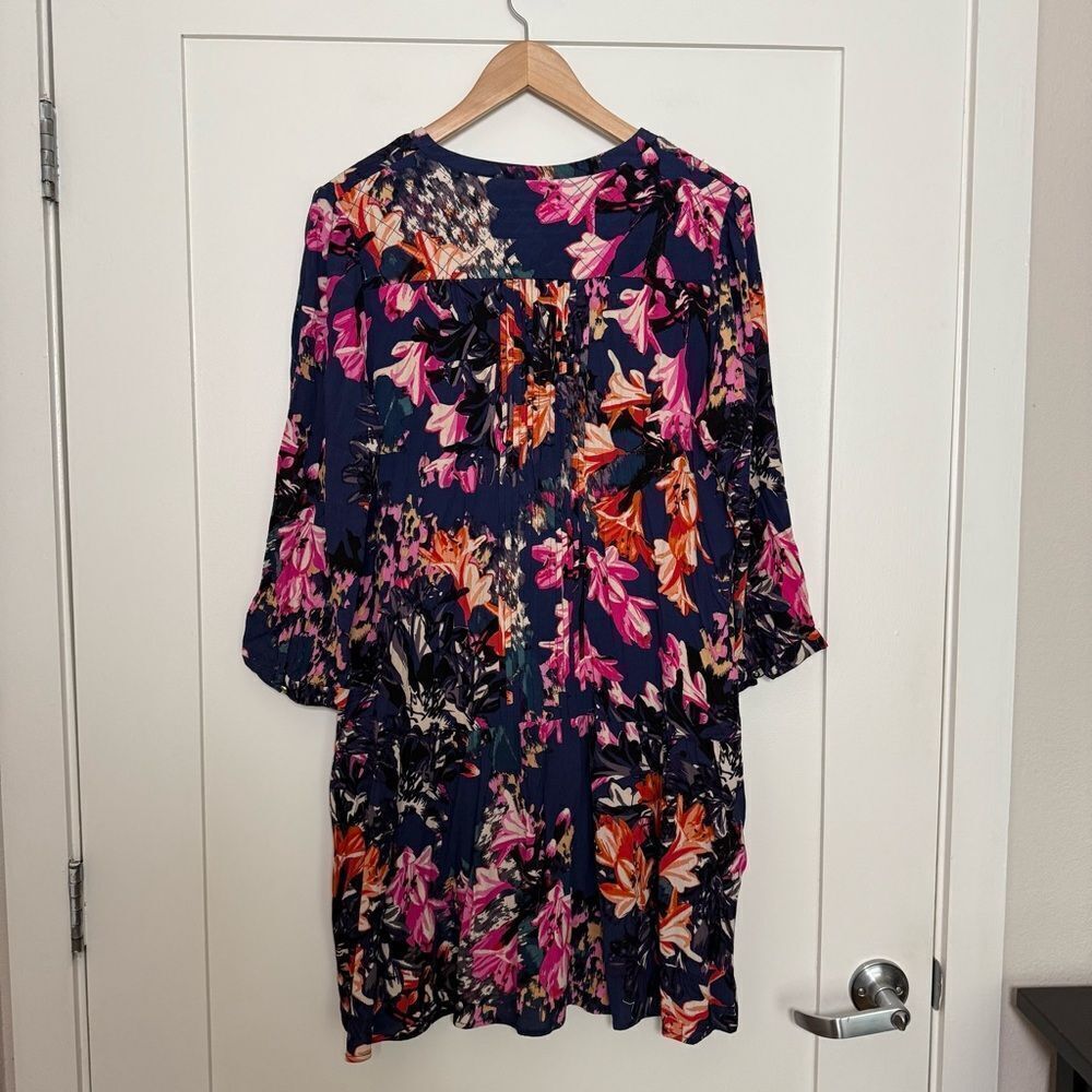 Maeve Tunic Dress Womens Sz L Purple Long Sleeve Pockets Buttons Floral Romantic - Picture 7 of 13